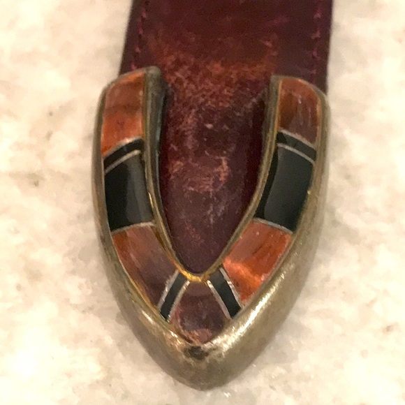 Vintage Leather Brown Belt Mens Size 46 Art Deco No Buckle - Picture 2 of 7